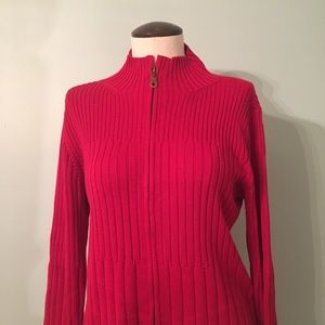 J. Jill Cardigan Zip Up Mock Neck Red Cotton